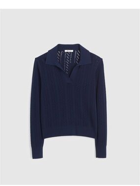 Madewell Navy Pointelle Stitch Polo Open-Weave V-Neck Polo Sweater BN NZ653 XL